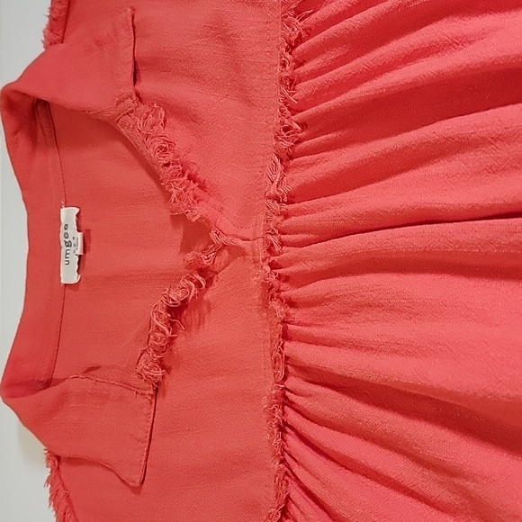 Umgee Top Blouse Popover Pullover Short Sleeve Collared Linen Cotton High Low S - Picture 10 of 15